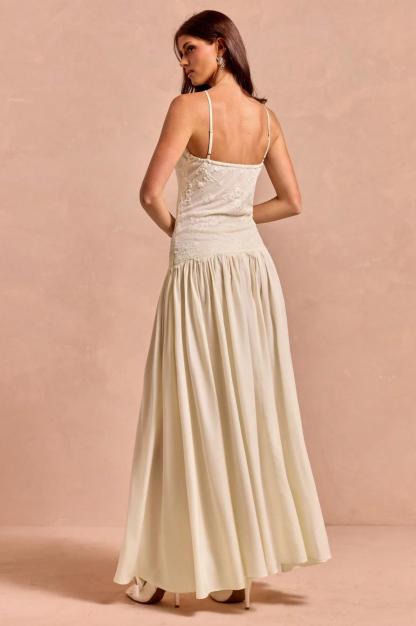 Lace Halter Pleated Maxi Dress