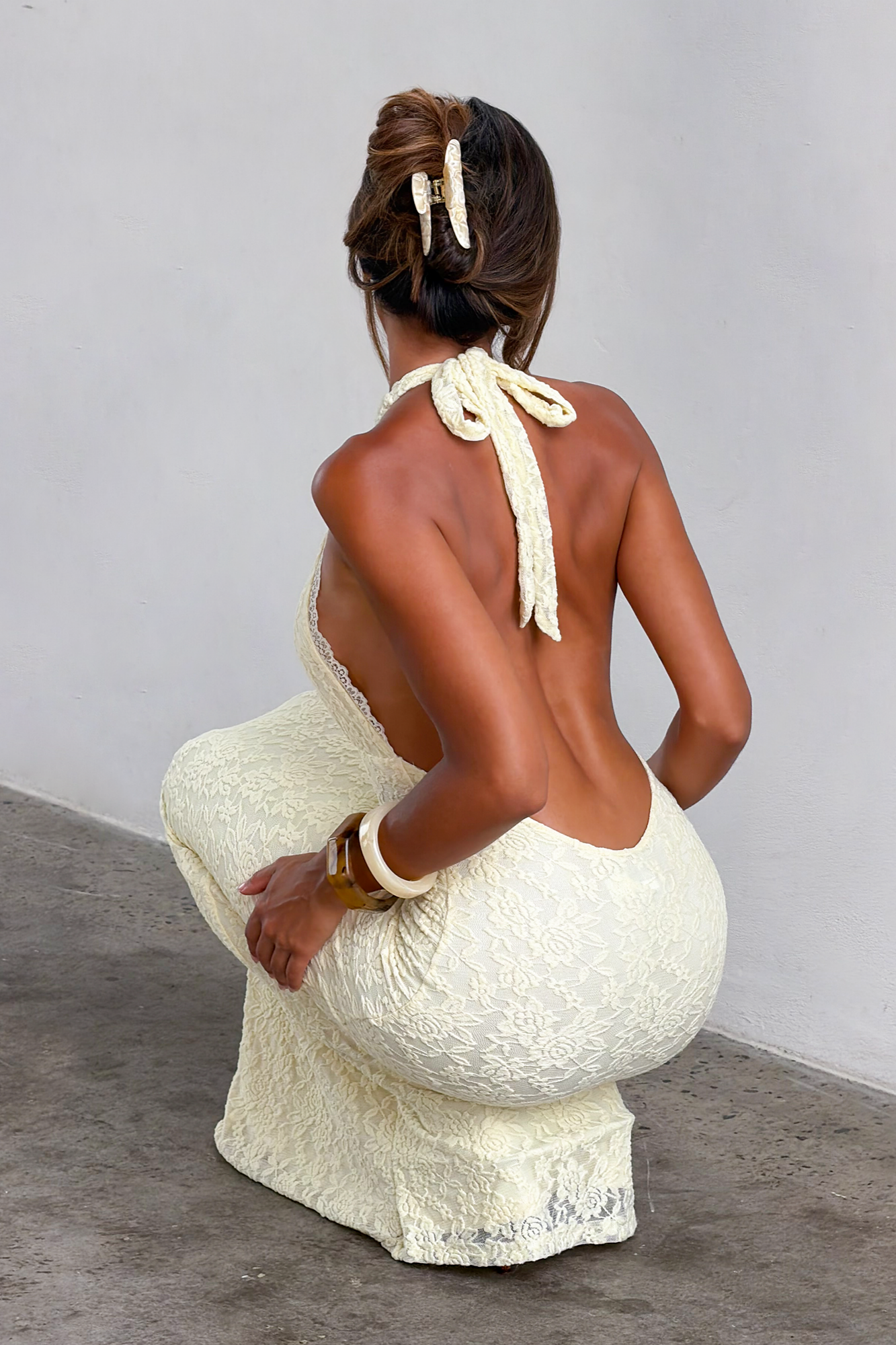 Lace Halter Cutout Maxi Dress