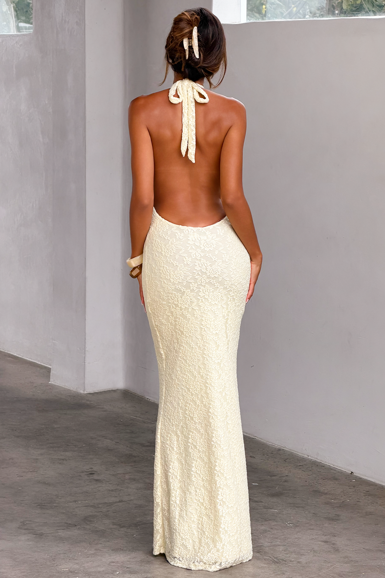 Lace Halter Cutout Maxi Dress