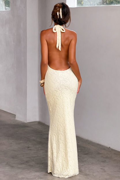 Lace Halter Cutout Maxi Dress