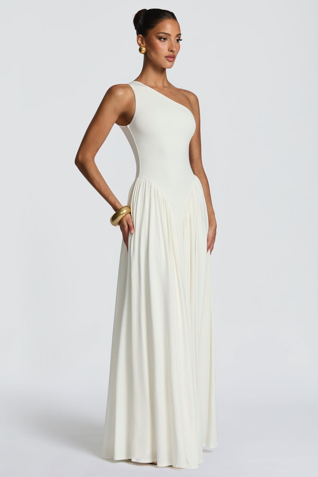 Jersey One Shoulder Gathered Maxi Dress