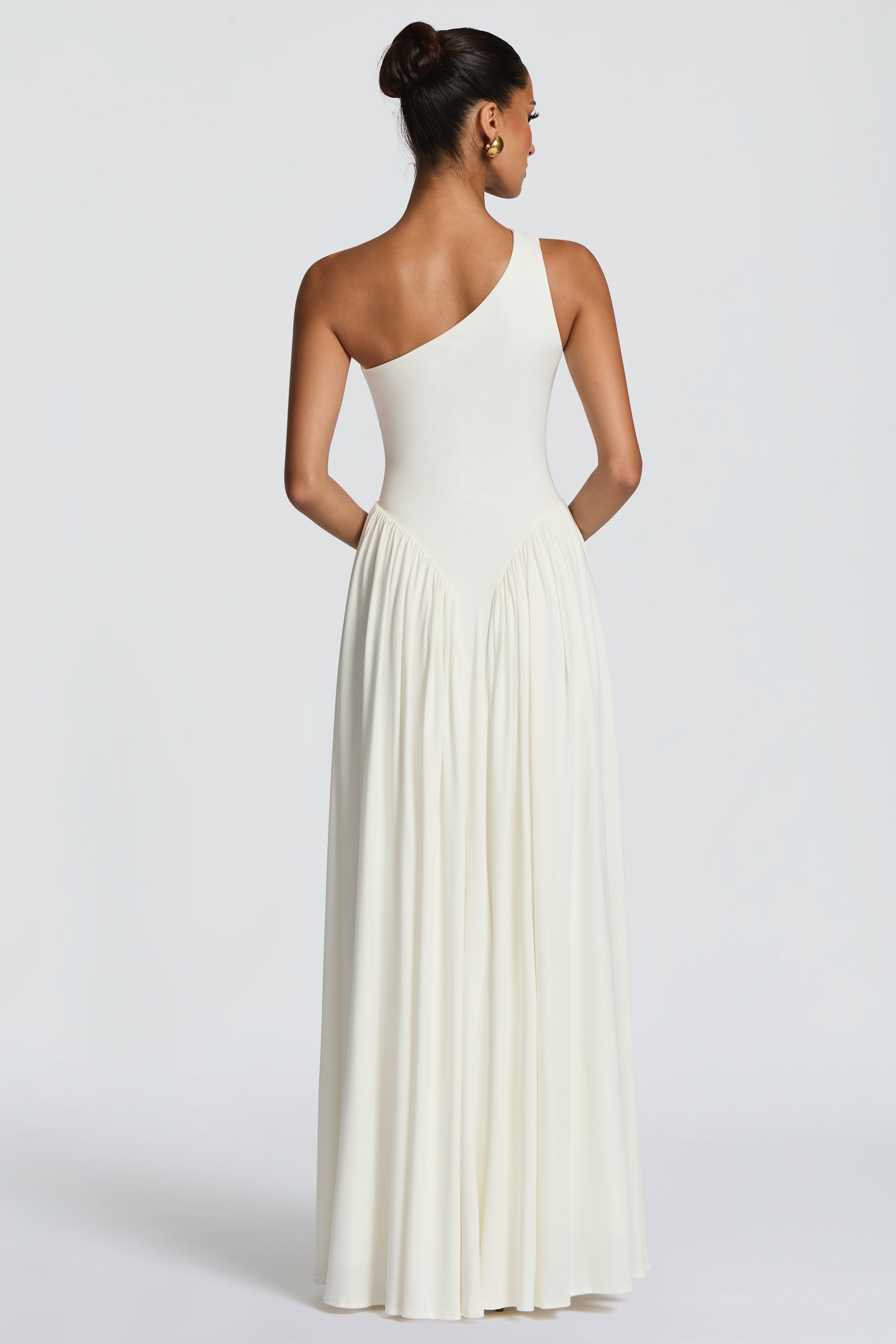 Jersey One Shoulder Gathered Maxi Dress