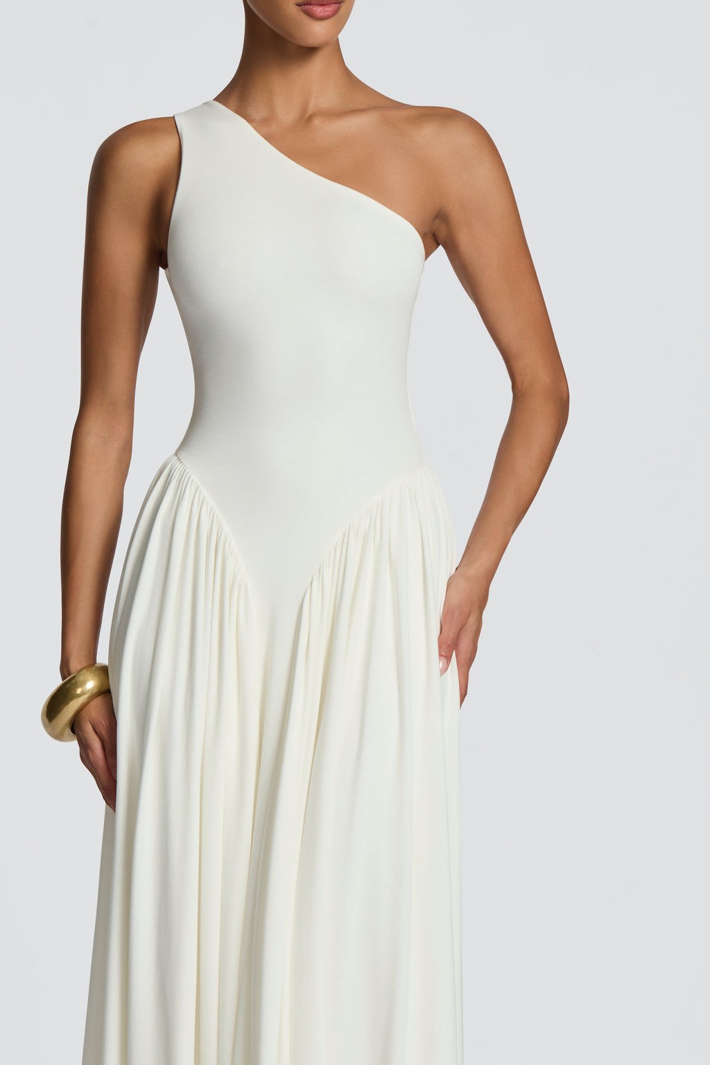 Jersey One Shoulder Gathered Maxi Dress