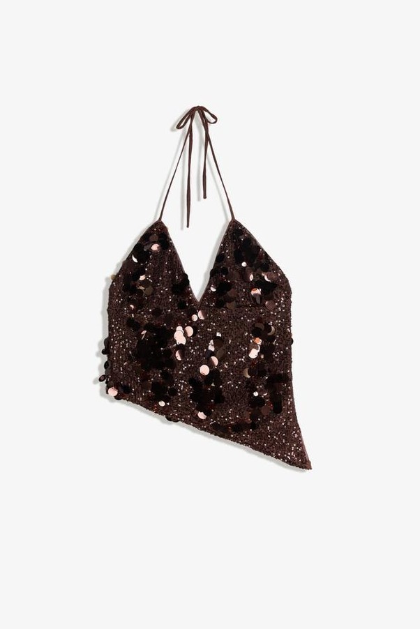 Sequin V-Neck Halter Mini Skirt Set