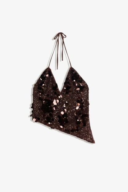 Sequin V-Neck Halter Mini Skirt Set