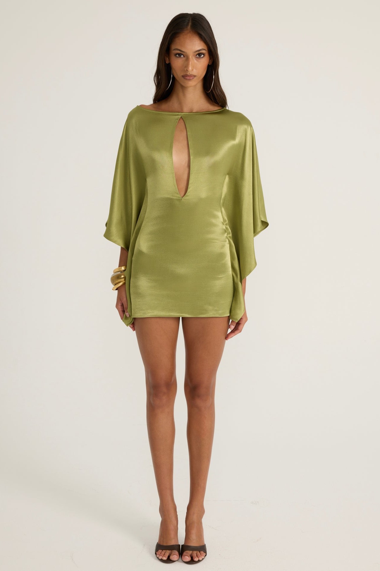 Satin Batwing Sleeve Cutout Mini Dress