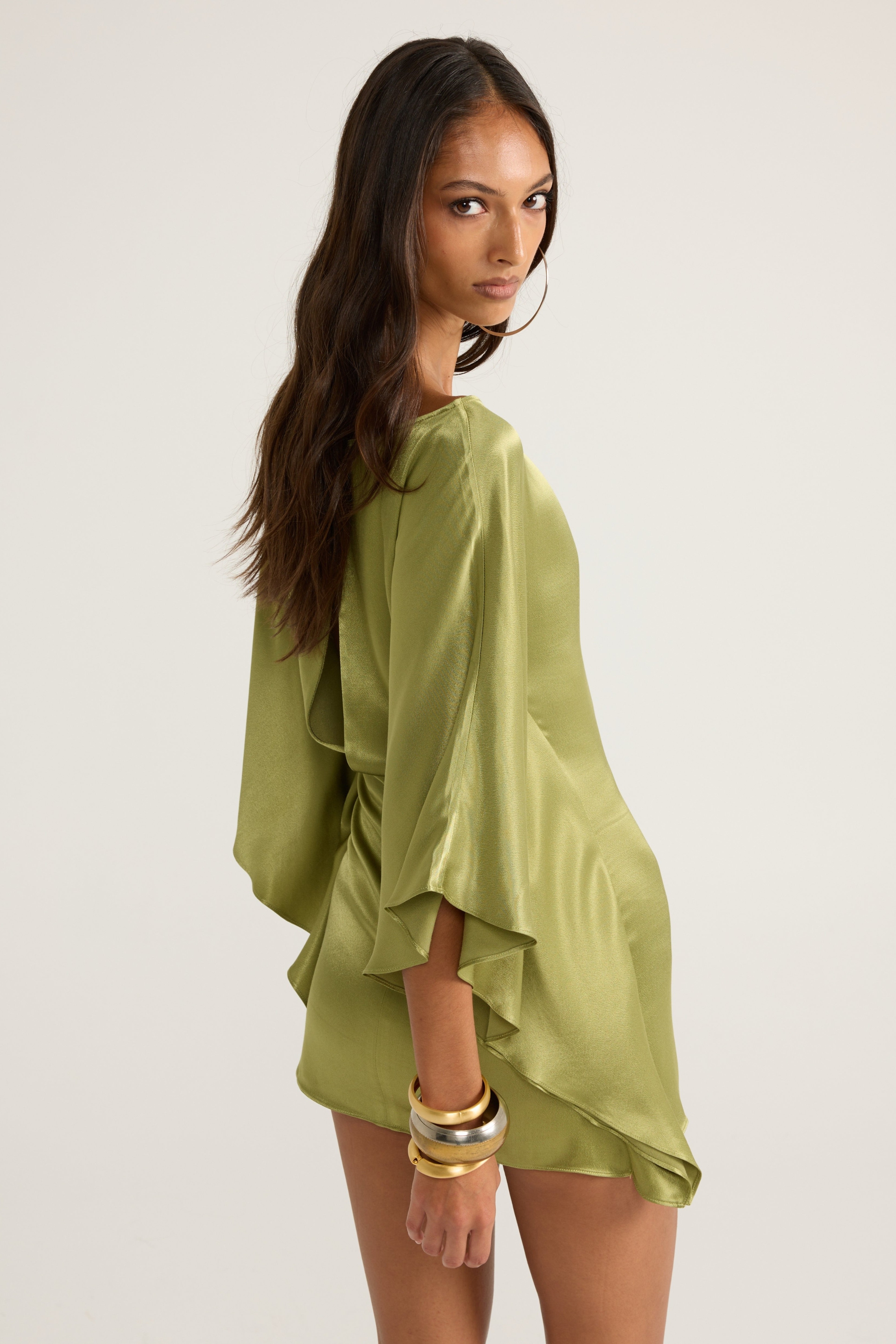 Satin Batwing Sleeve Cutout Mini Dress