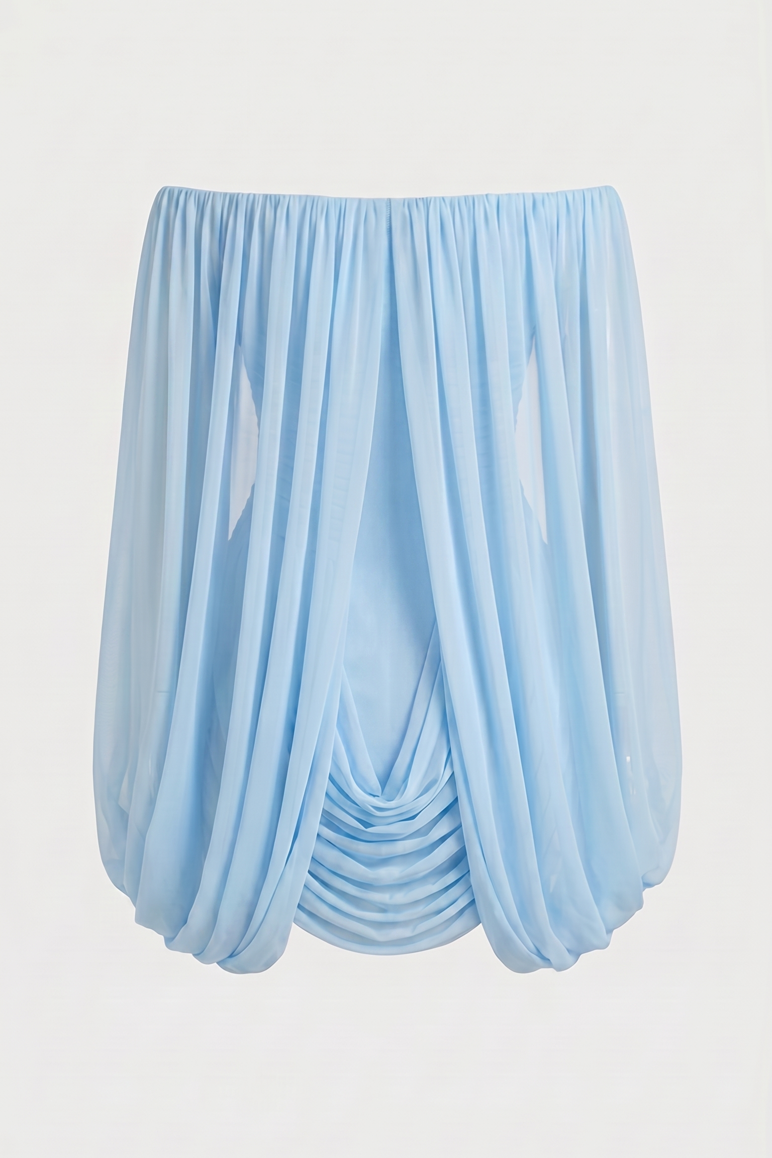 Off Shoulder Ruched Flare Sleeve Draped Mini Dress