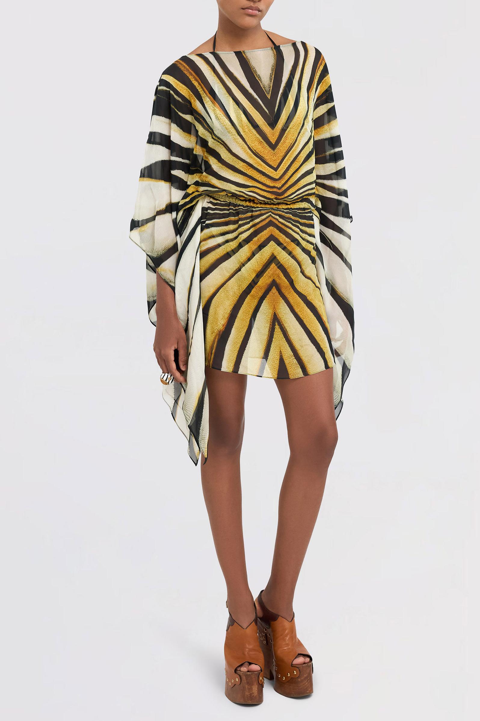 Print Batwing Sleeve Elastic Waist Mini Dress
