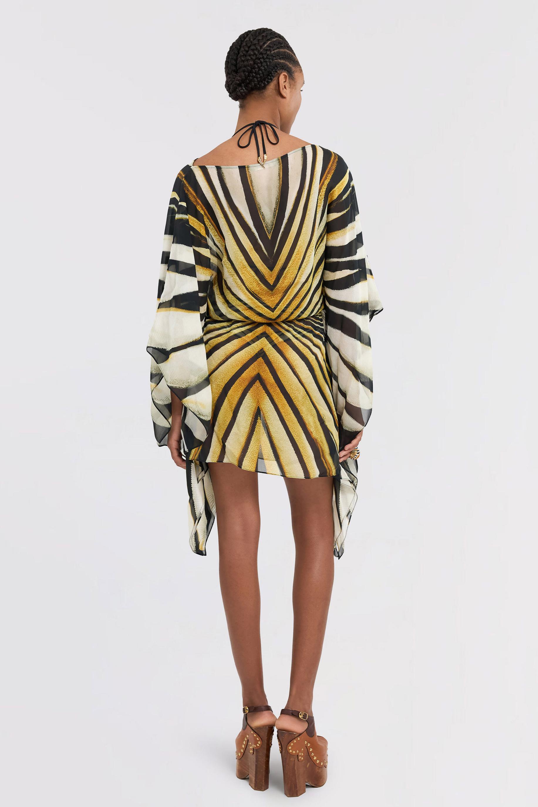 Print Batwing Sleeve Elastic Waist Mini Dress
