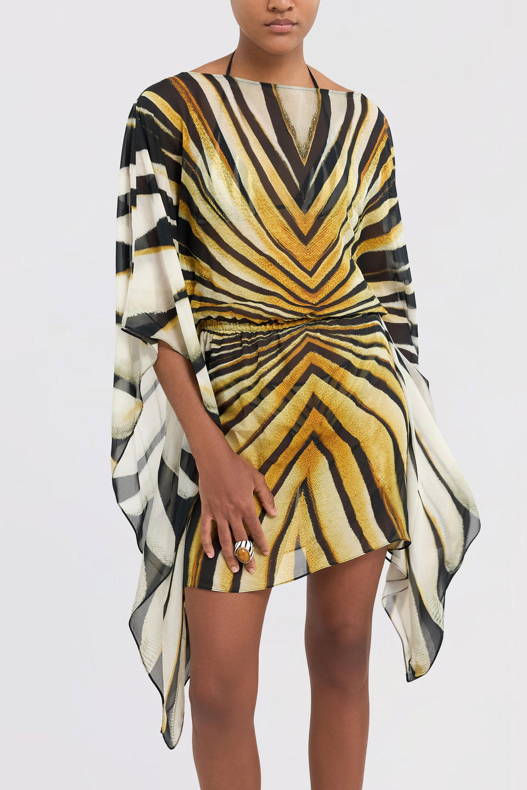 Print Batwing Sleeve Elastic Waist Mini Dress
