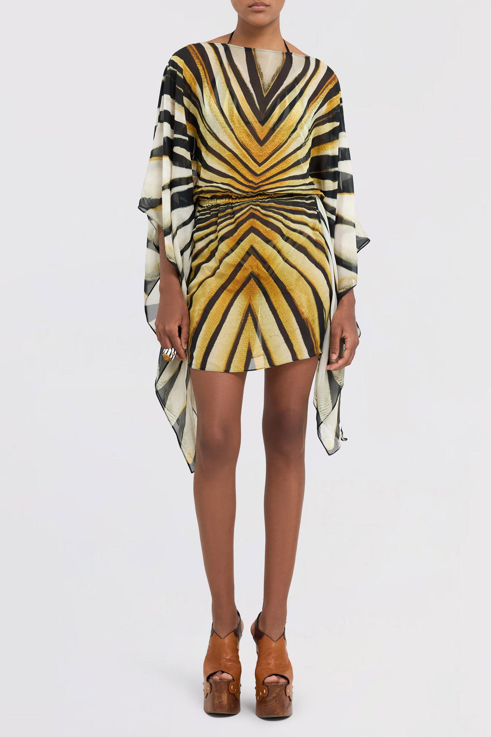 Print Batwing Sleeve Elastic Waist Mini Dress