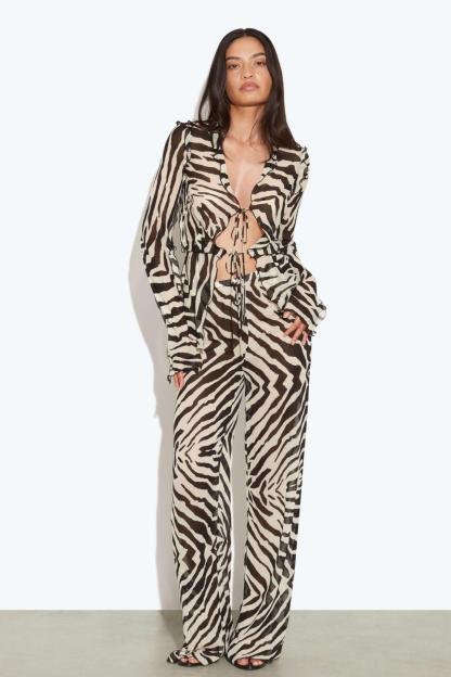 Zebra Print Sheer Ruffle Two Piece Set