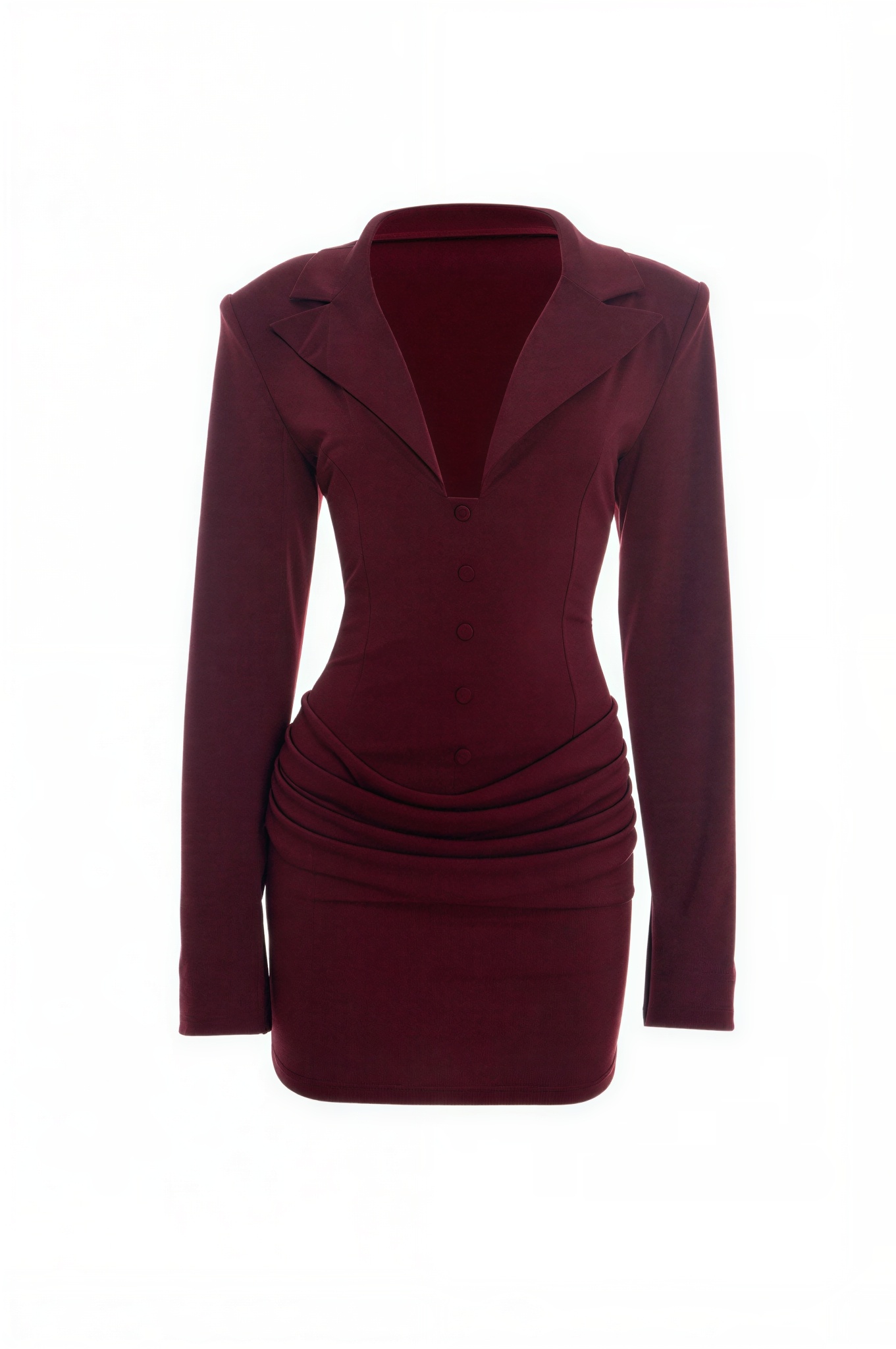 Blazer Collar Ruched Long Sleeve Mini Dress