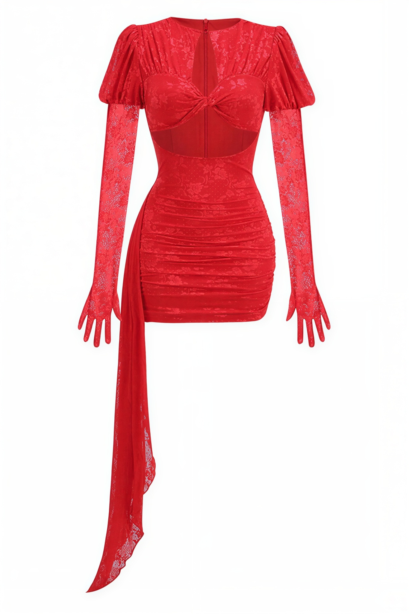 Lace Cutout Twist Long Sleeve Mini Dress