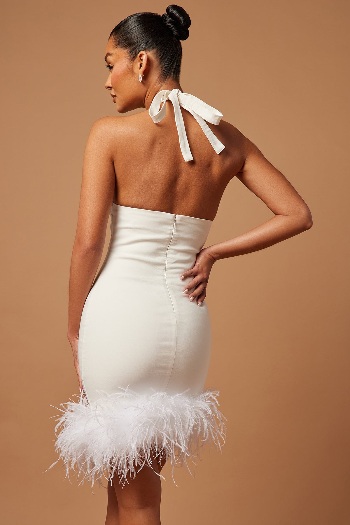 Rhinestone Halter Feather Bandage Mini Dress