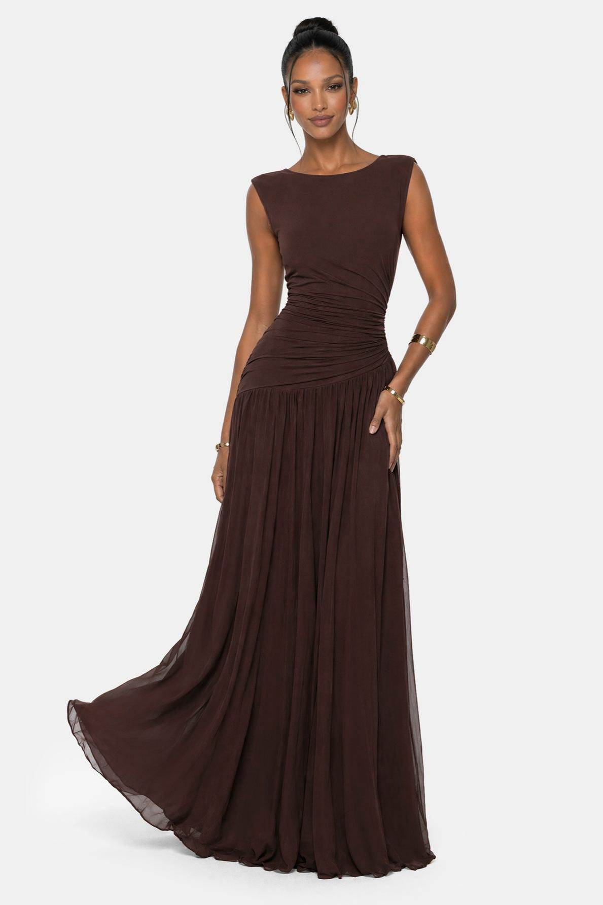 Jersey Ruched Slit Maxi Dress