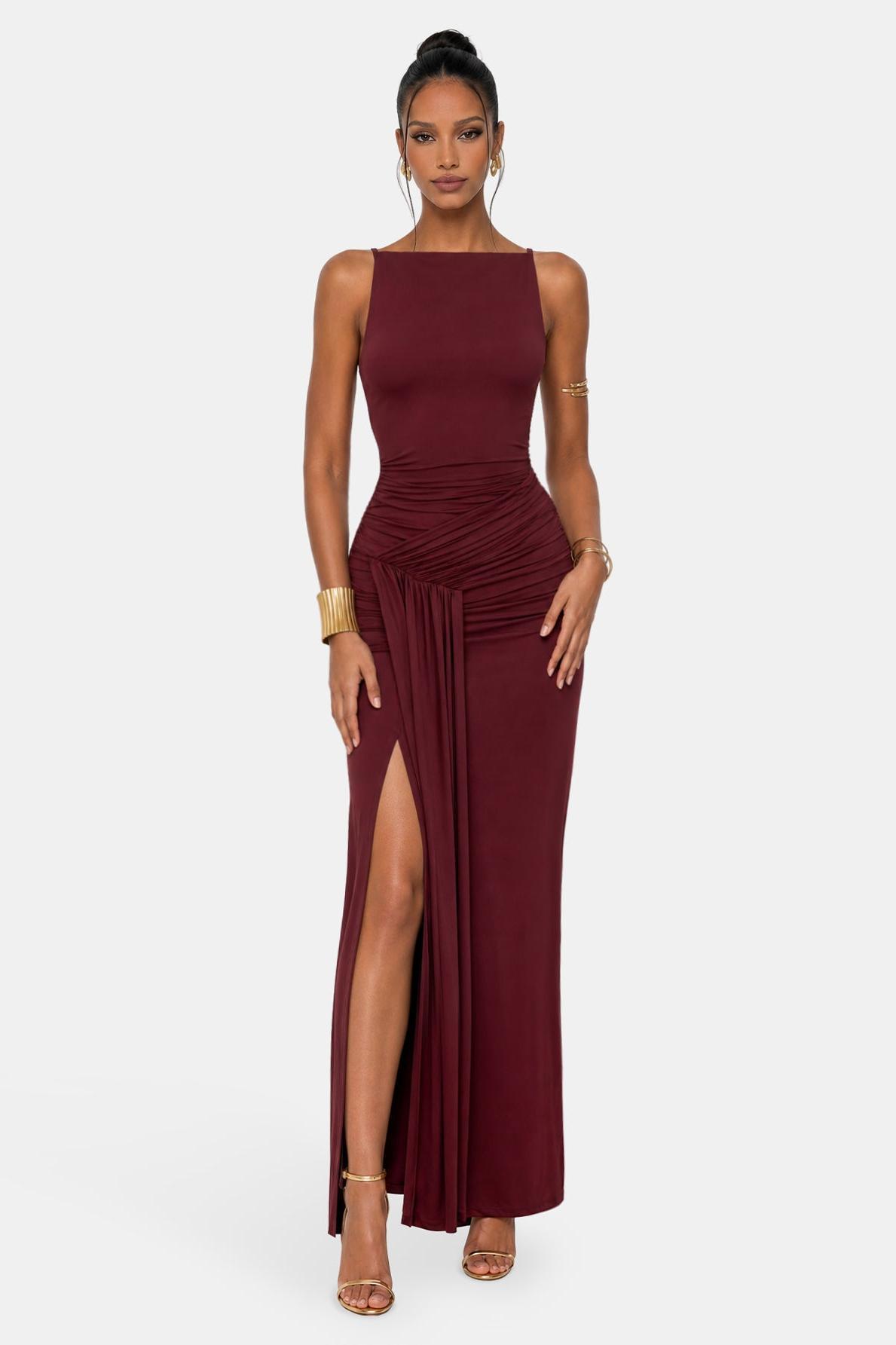 Jersey Backeless Tie-Up Maxi Dress
