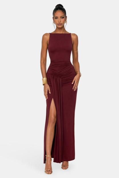Jersey Backeless Tie-Up Maxi Dress