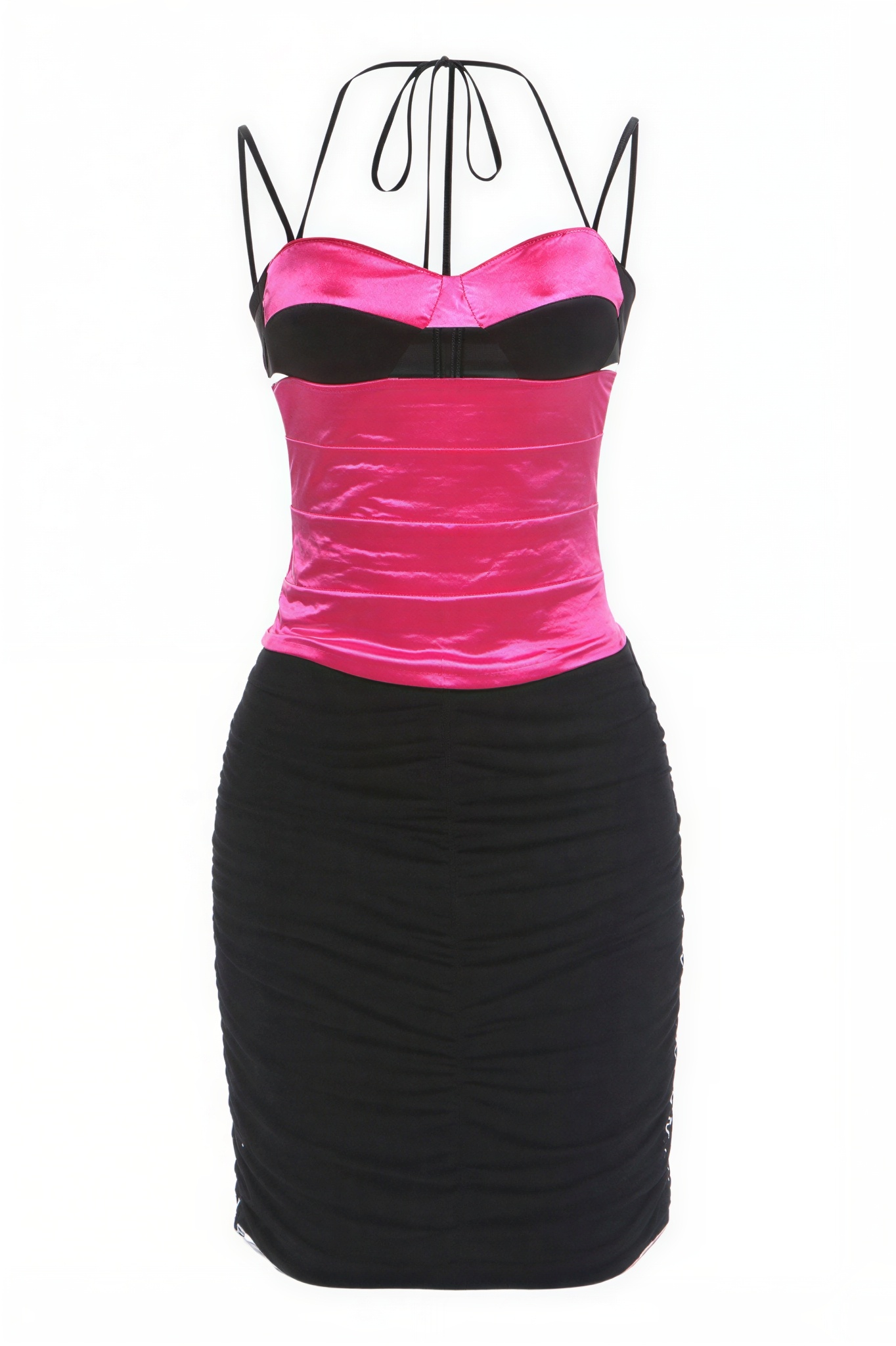 Contrast Color Cut-Out Top & Mesh Gathering Mini Skirt Set