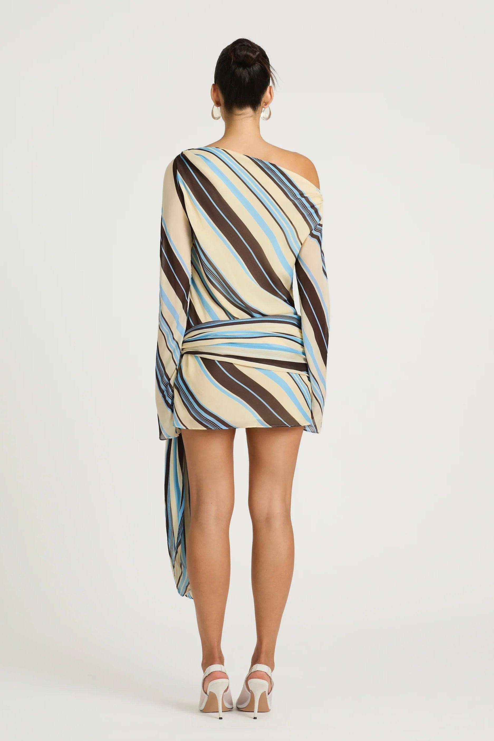 Chiffon Stripe Skew Collar Mini Dress