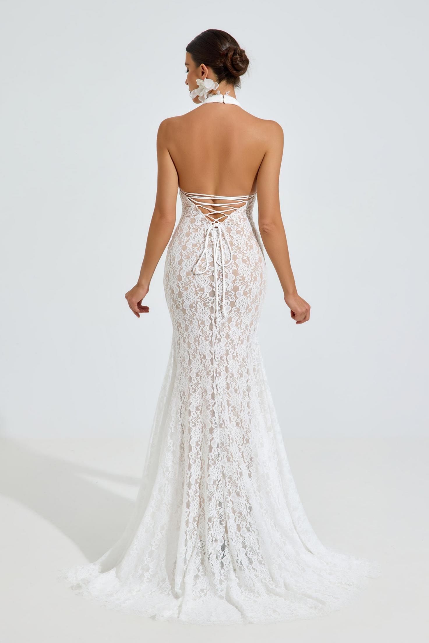 Lace Halter Neck Tie-Up Maxi Dress