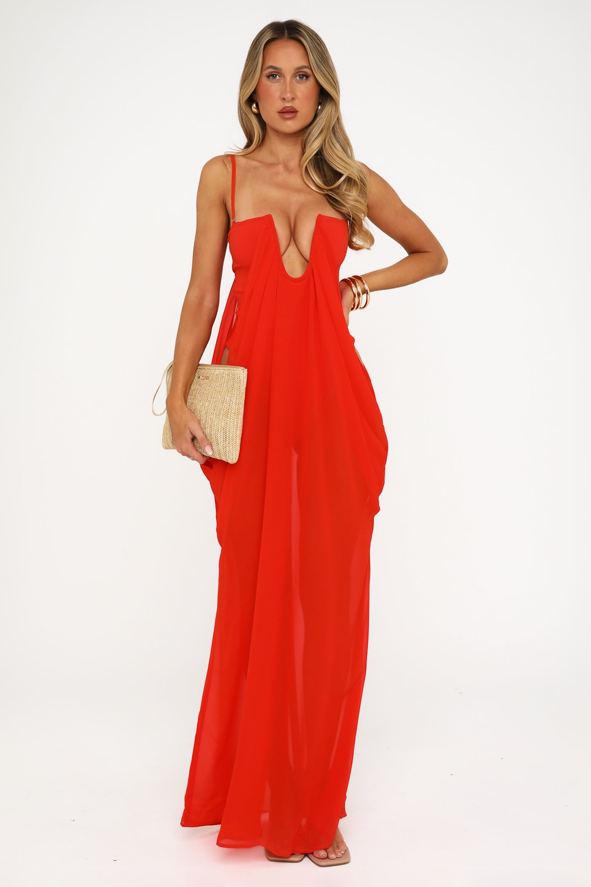 Solid See-Through Slip Midi Dress