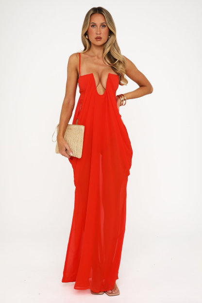 Solid See-Through Slip Midi Dress