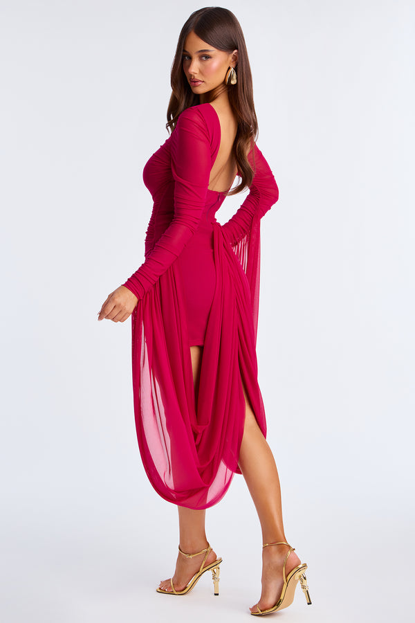 Mesh Gathering Backless Mini Dress