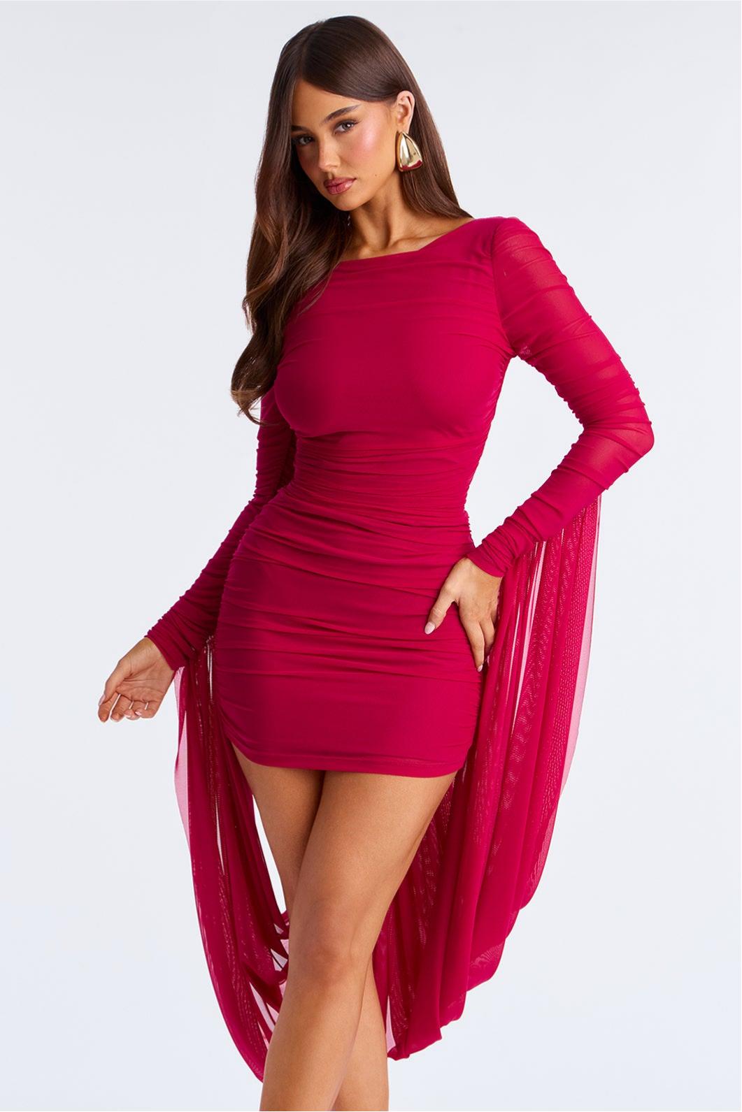 long sleeve backless mini dress Mesh Gathering – Violet Aurora Simple Strapless Column Wedding Color:Burgundy corset style dress Satin Complete the look with