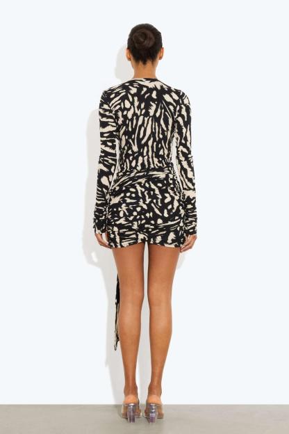Animal Print Single Breasted Long Sleeve Mini Dress