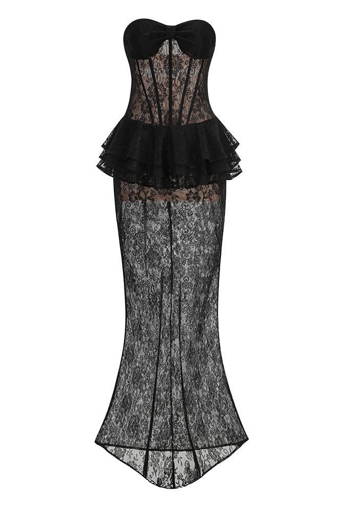 Lace Off Shoulder Ruffle Maxi Dress