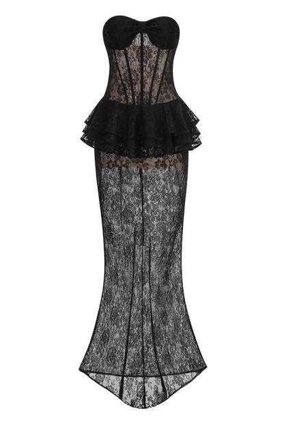 Lace Off Shoulder Ruffle Maxi Dress