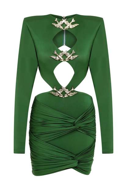 Satin Cut-Out Knotted Mini Dress