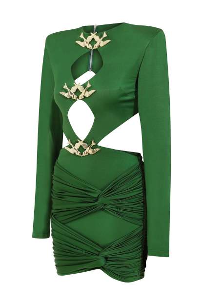 Satin Cut-Out Knotted Mini Dress