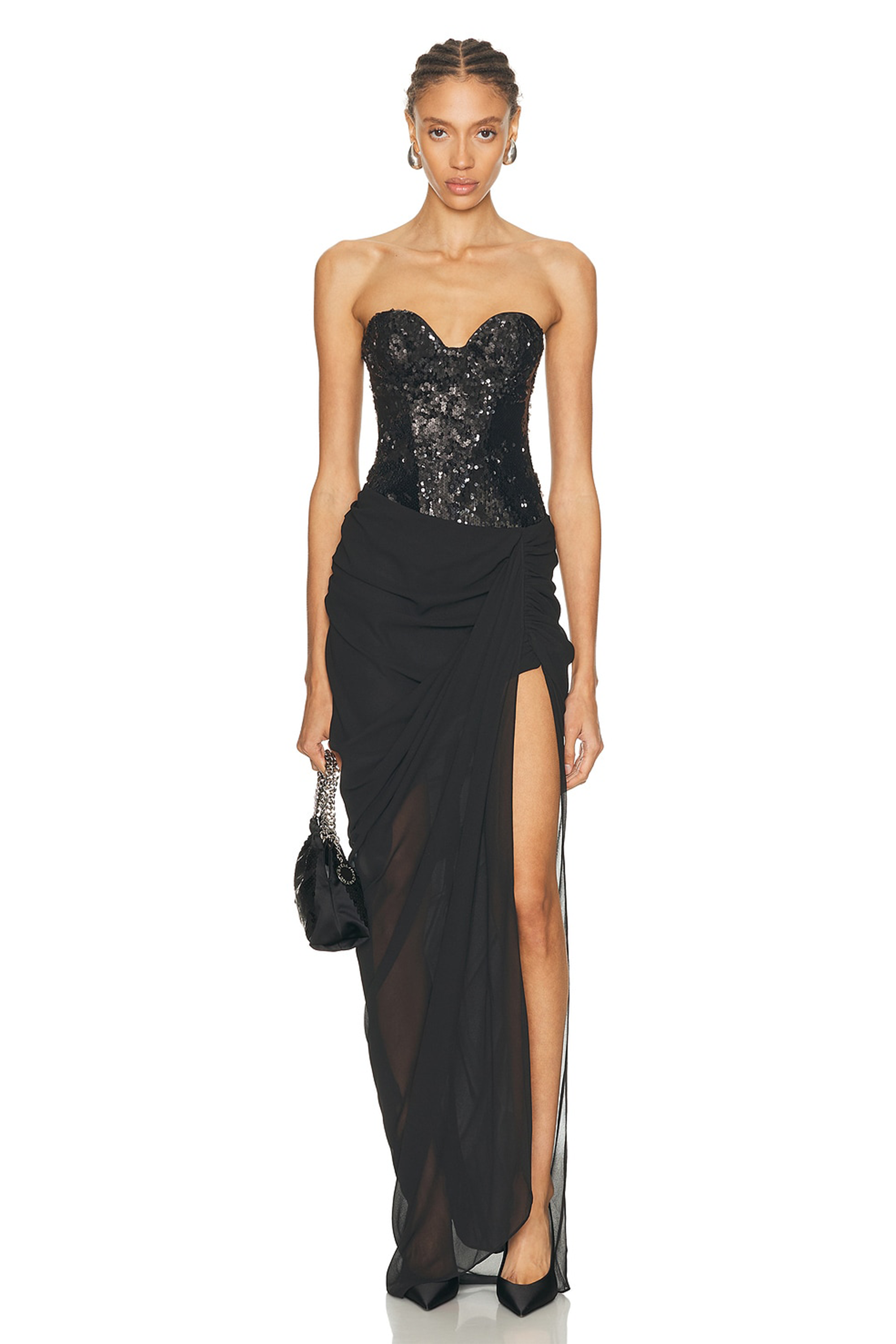 Sequin Splicing Chiffon Slit Maxi Dress