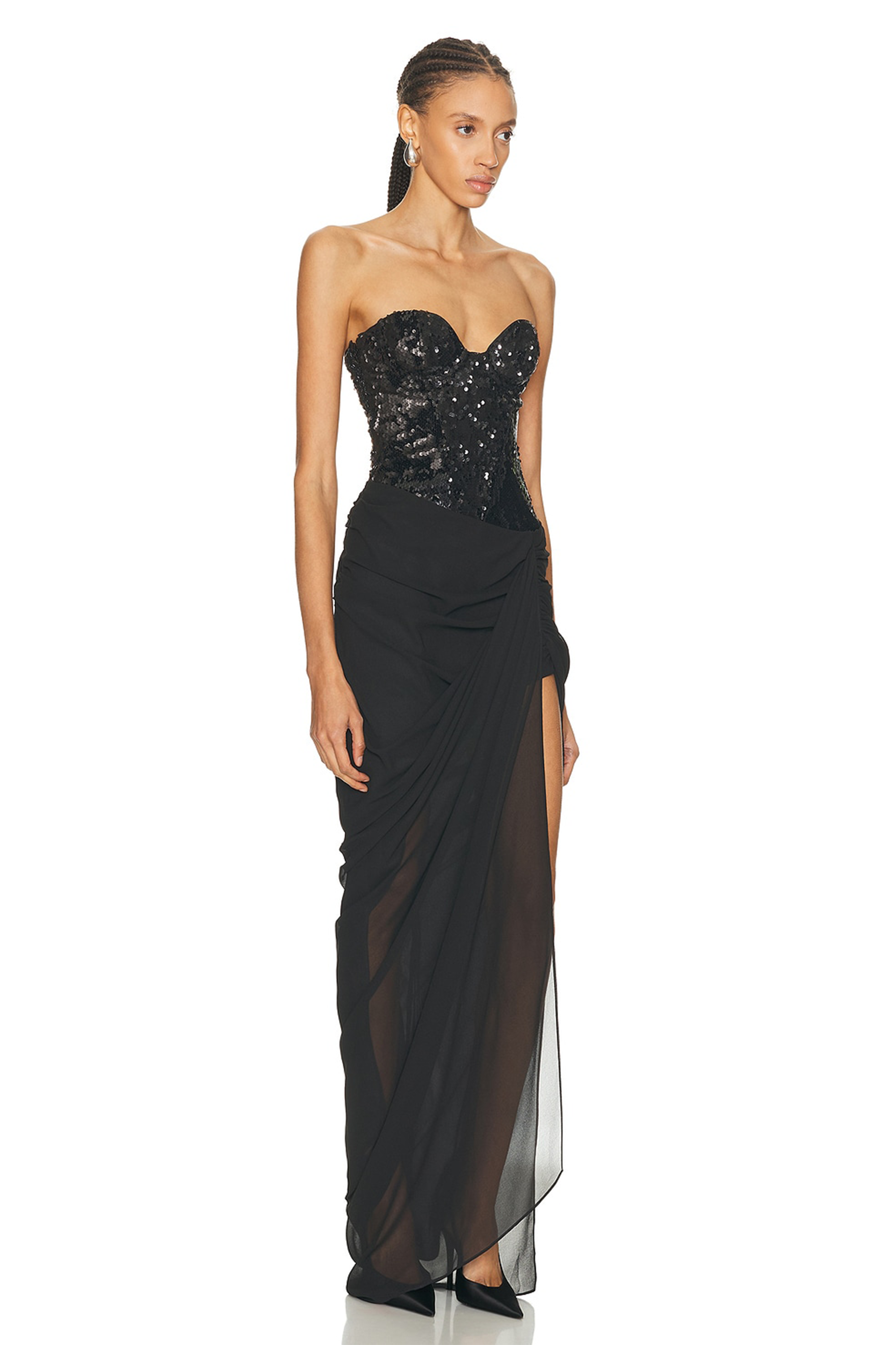 Sequin Splicing Chiffon Slit Maxi Dress
