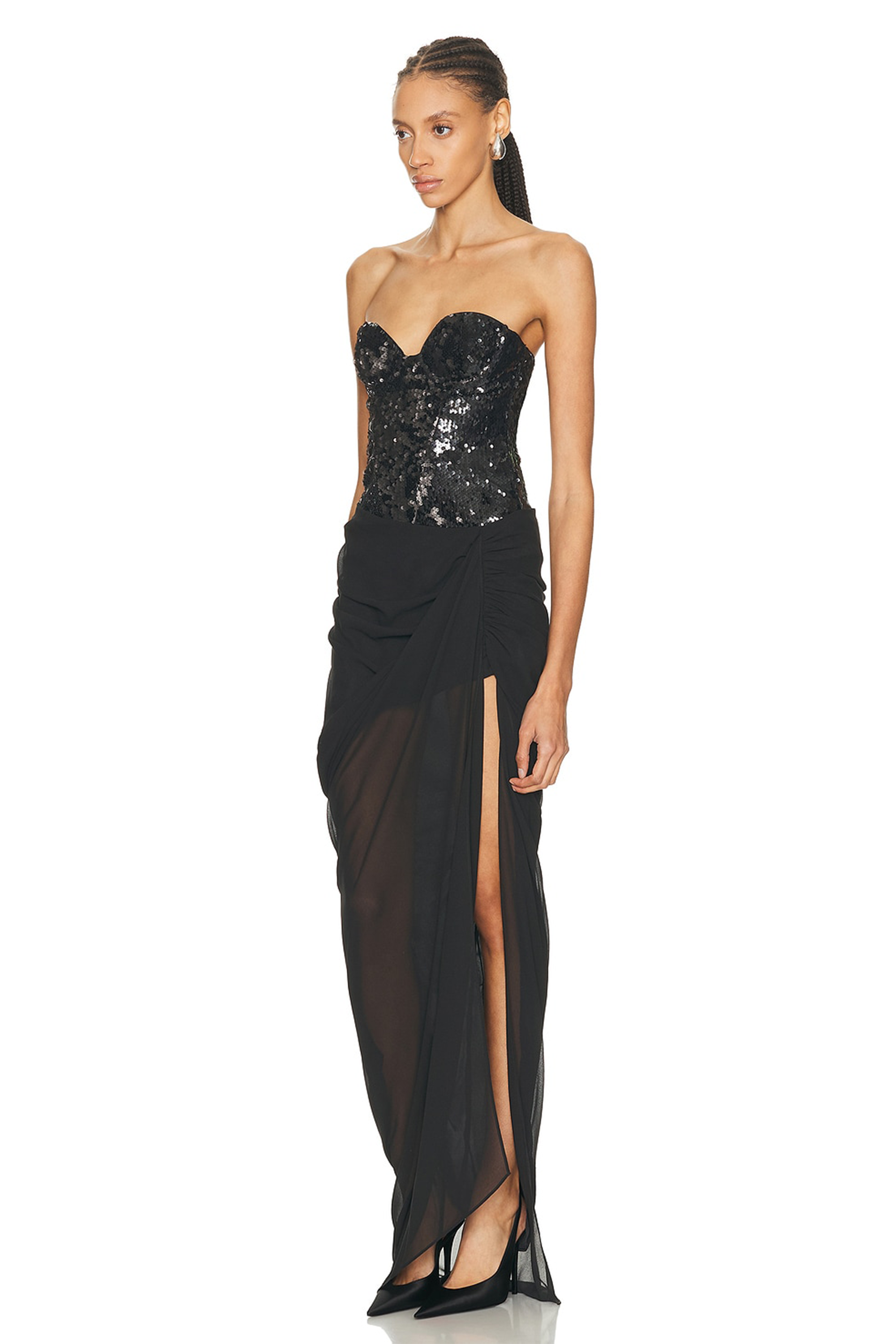 Sequin Splicing Chiffon Slit Maxi Dress
