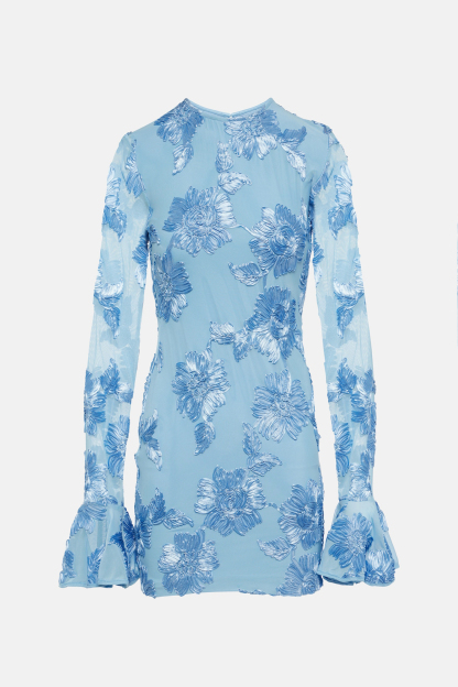 Embroidered Long Sleeve Backless Mini Dress