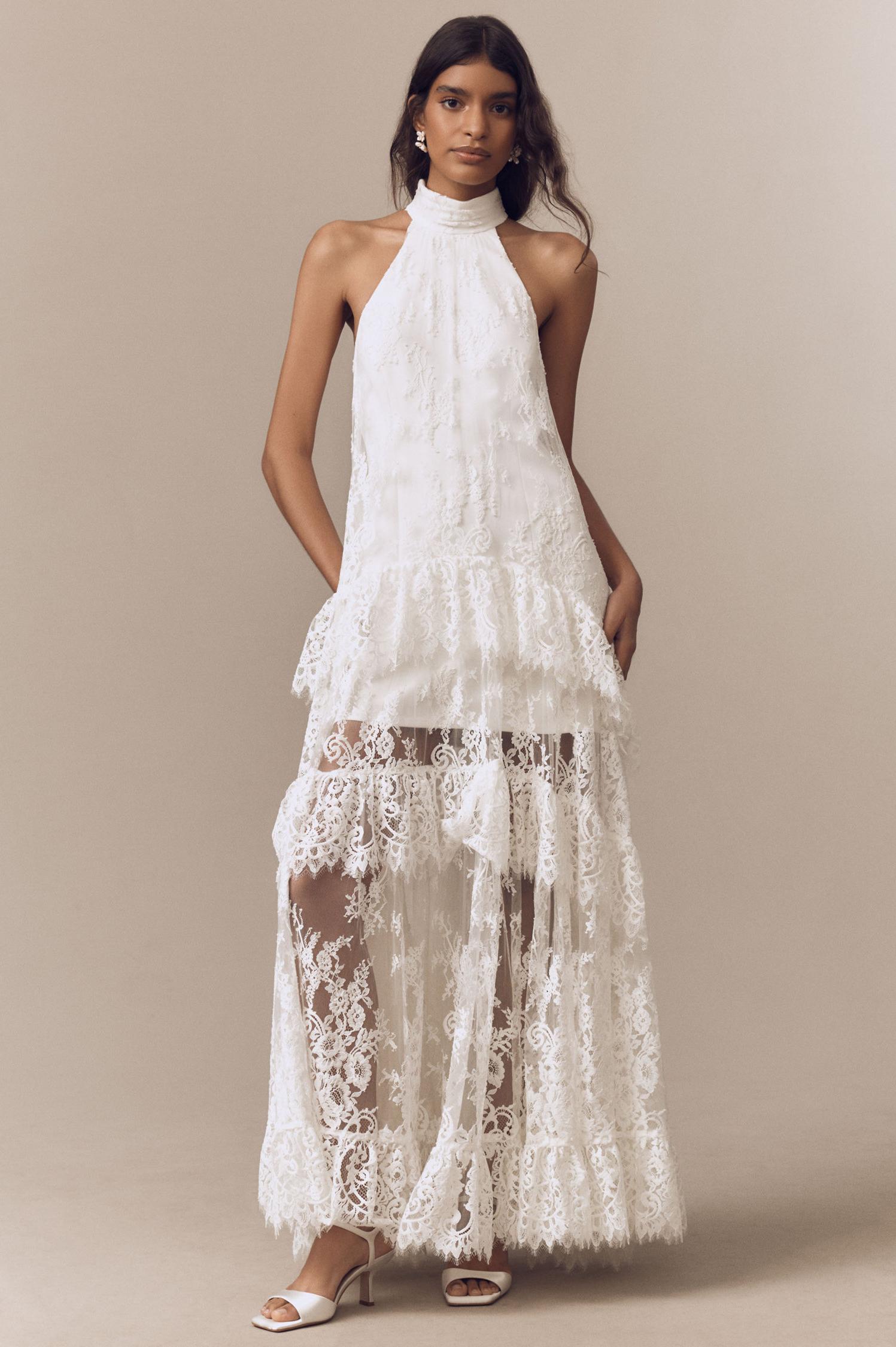 Lace See-Through Halter Neck Maxi Dress