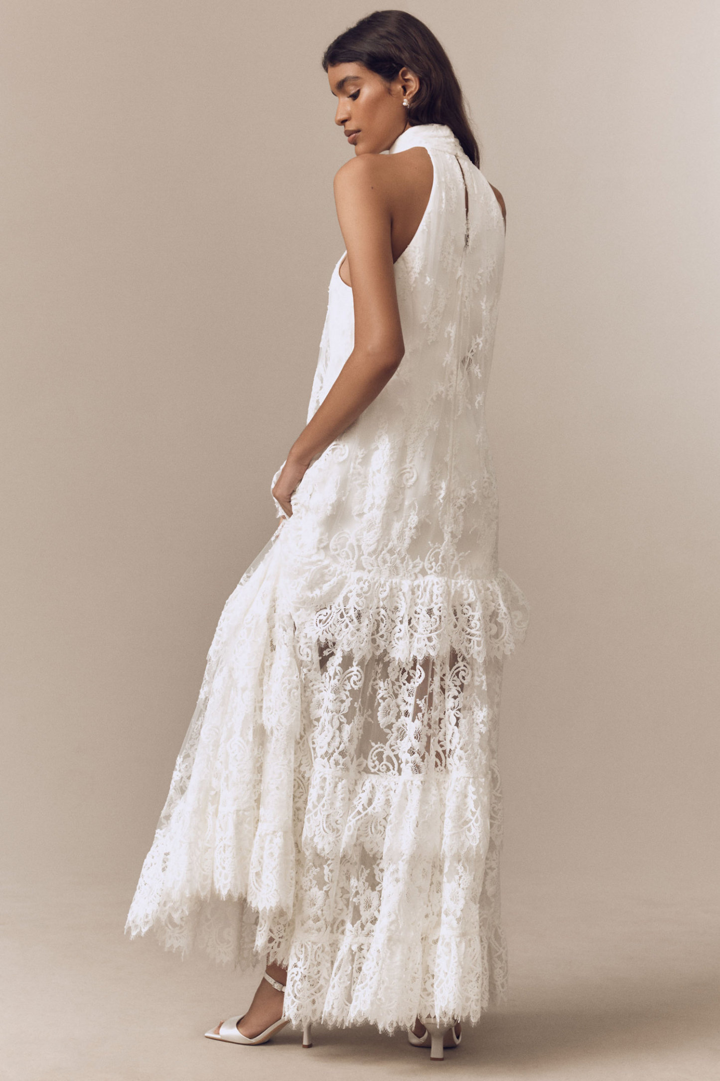Lace See-Through Halter Neck Maxi Dress