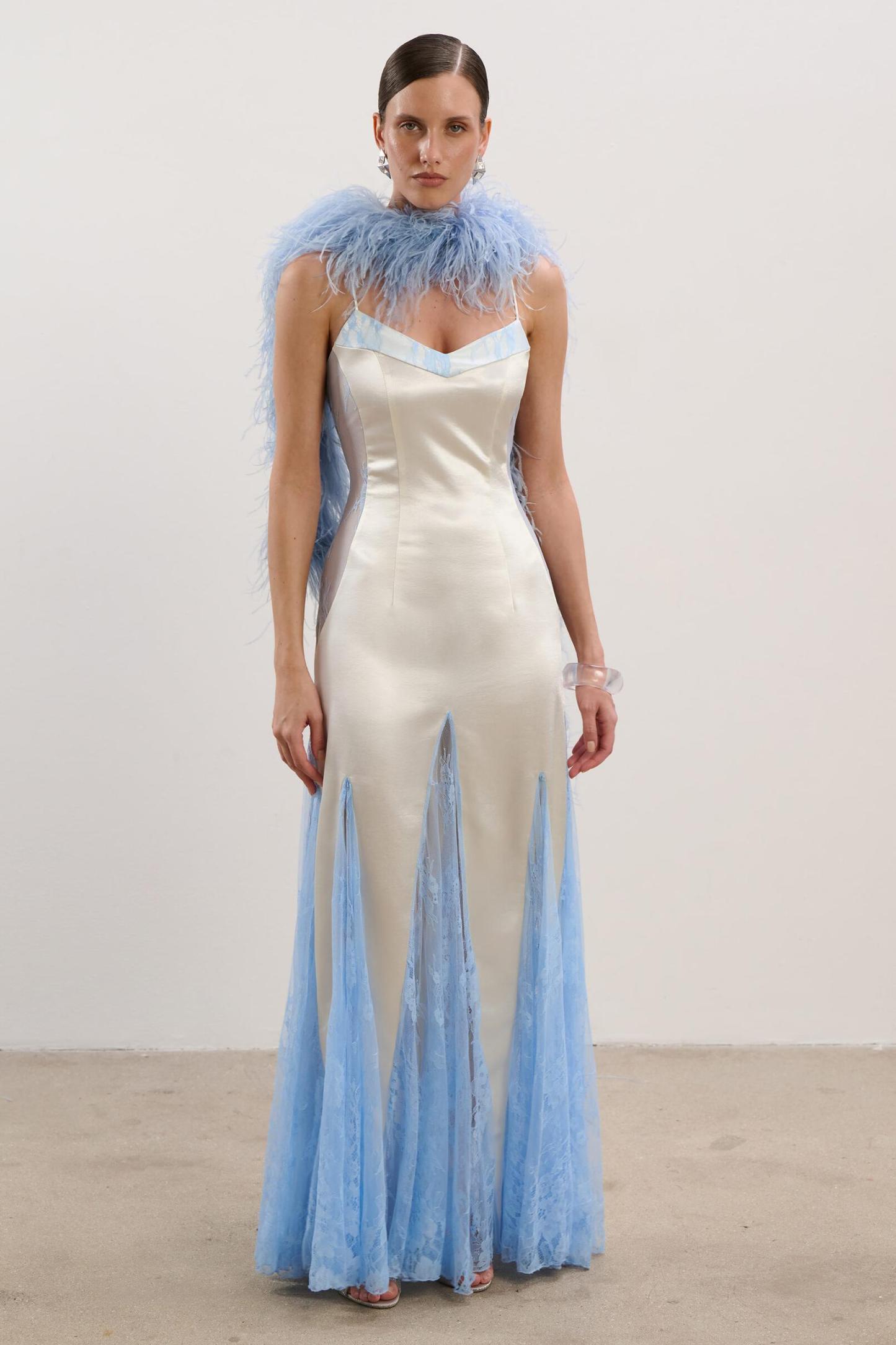 Satin Splicing Lace See-Through Maxi Dress