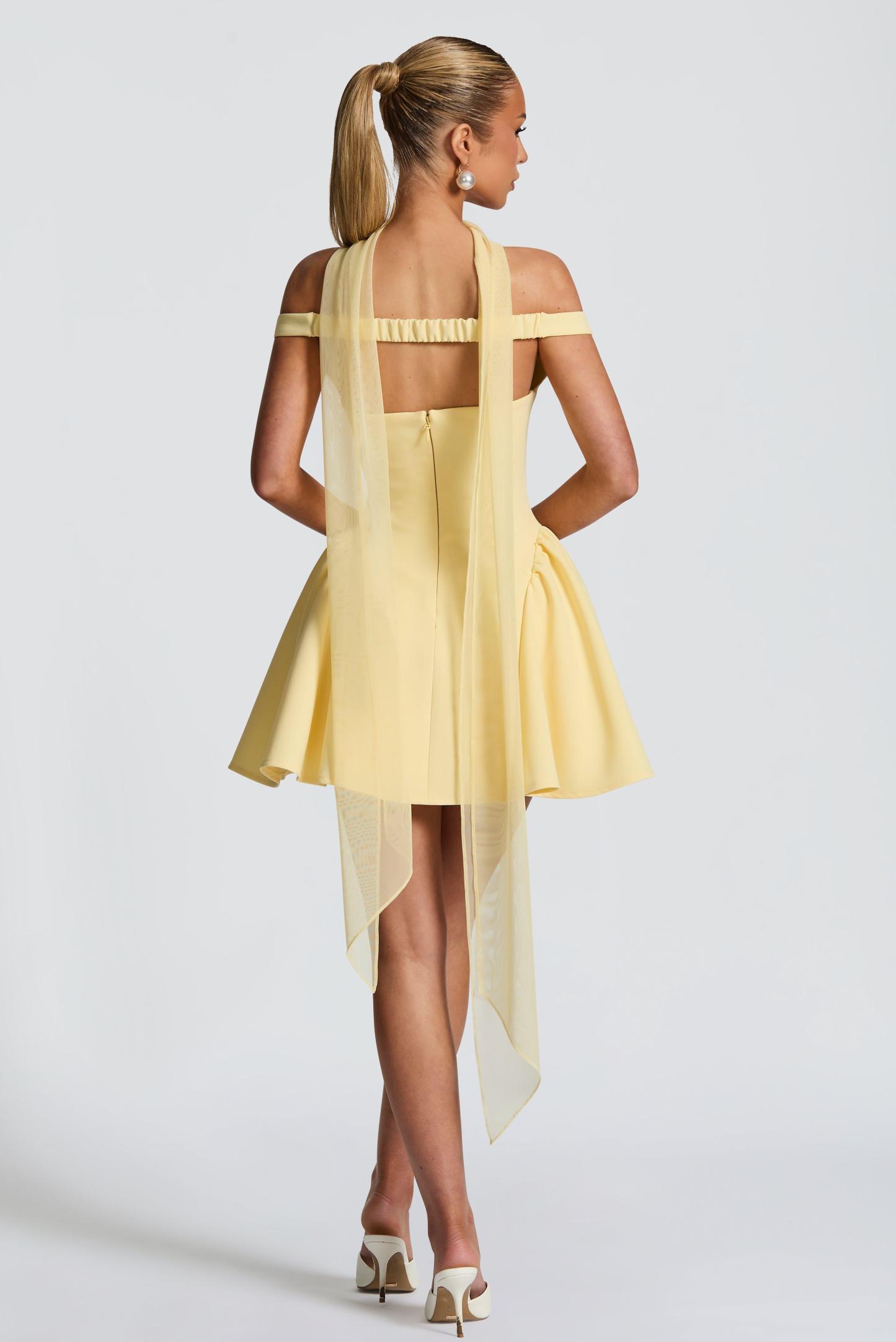 Solid Off Shoulder Gathering Mini Dress