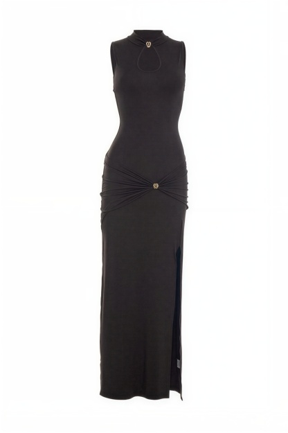 Jersey Cut-Out Slit Midi Dress