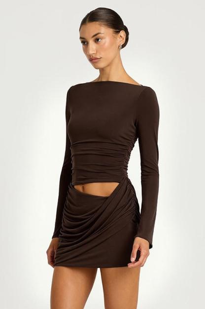 Jersey Gathering Cut-Out Mini Dress
