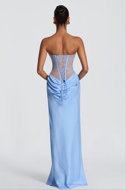 Lace Splicing Jersey Strapless Maxi Dress