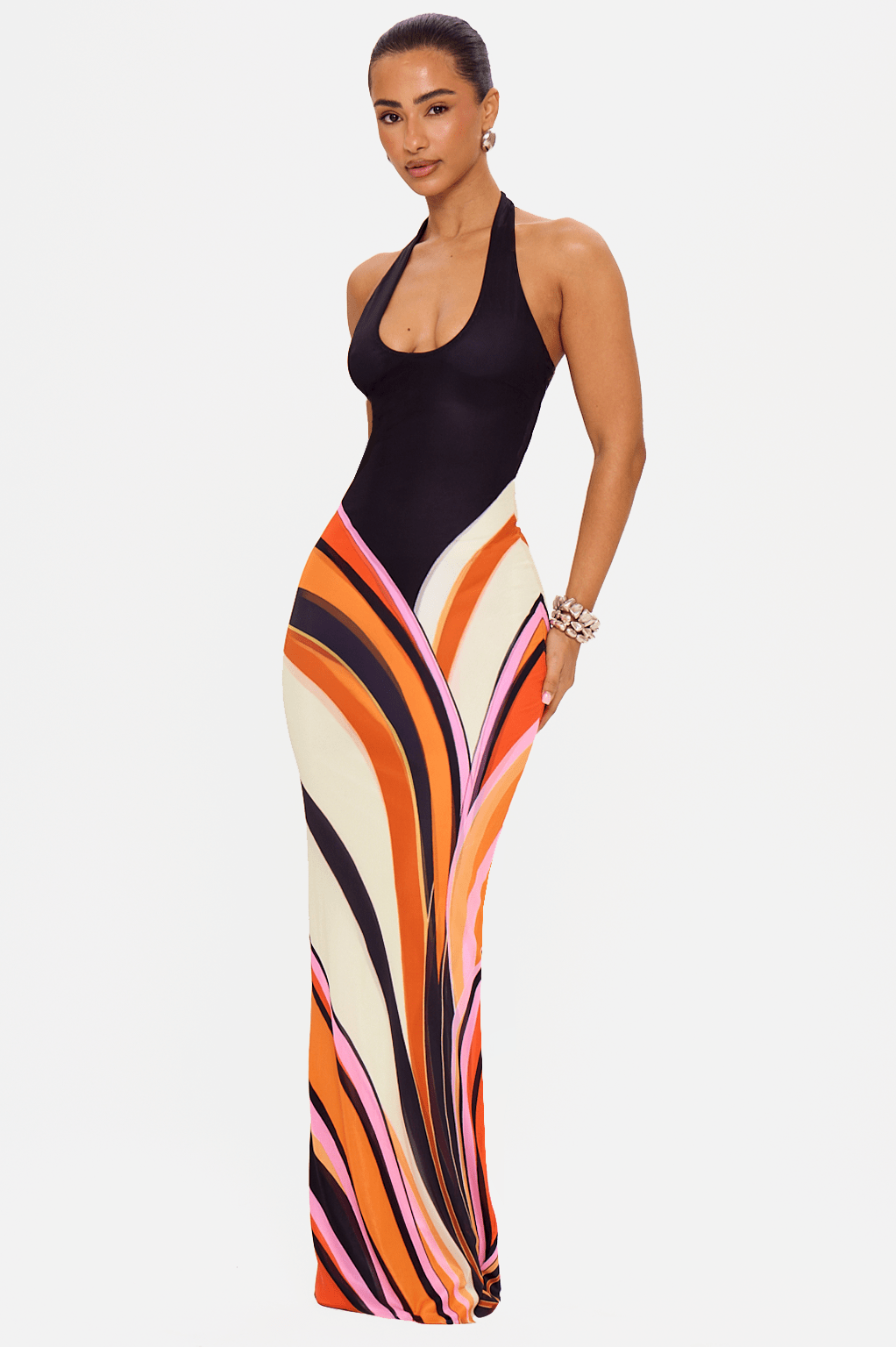 Jersey Stripe Halter Neck Maxi Dress
