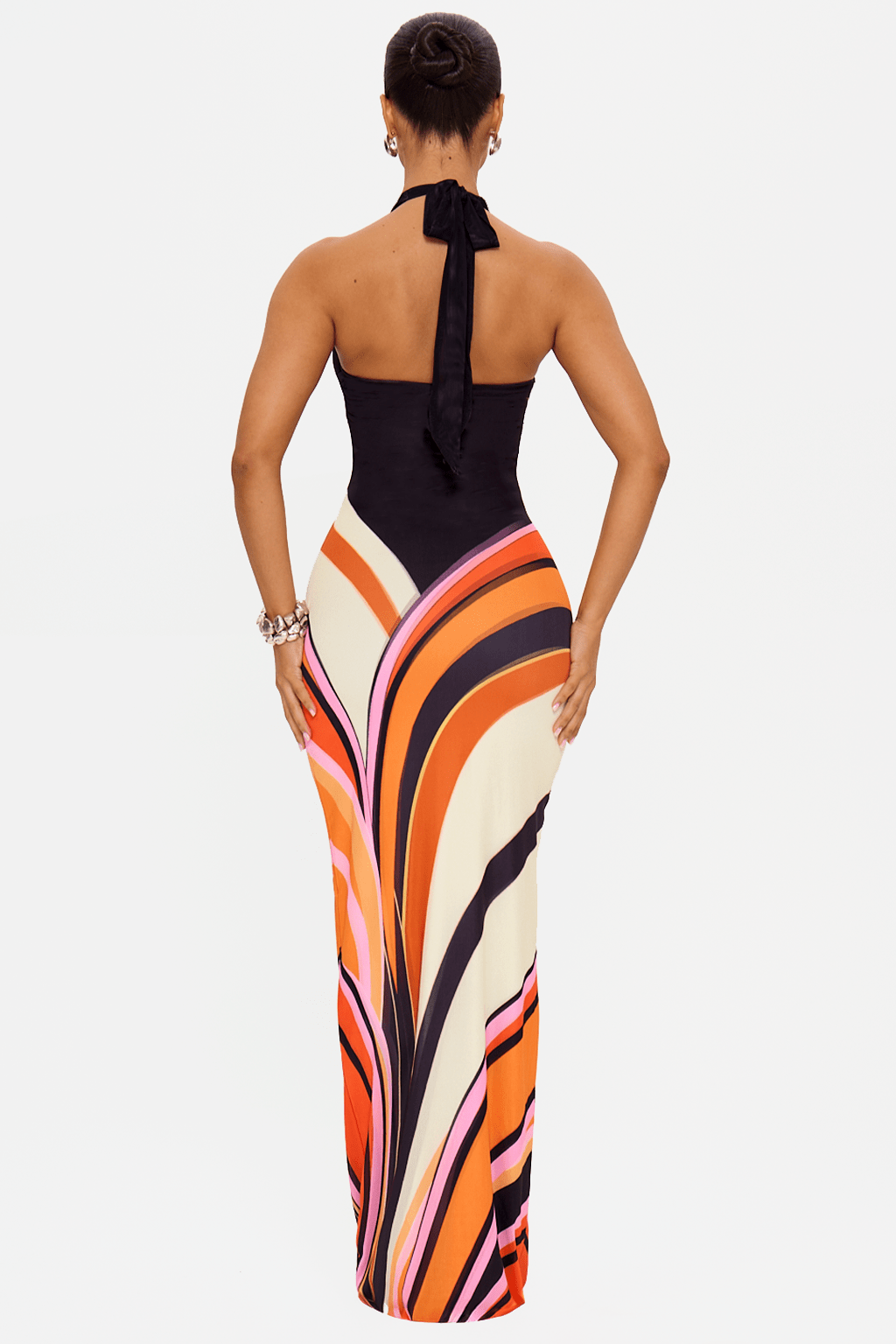 Jersey Stripe Halter Neck Maxi Dress
