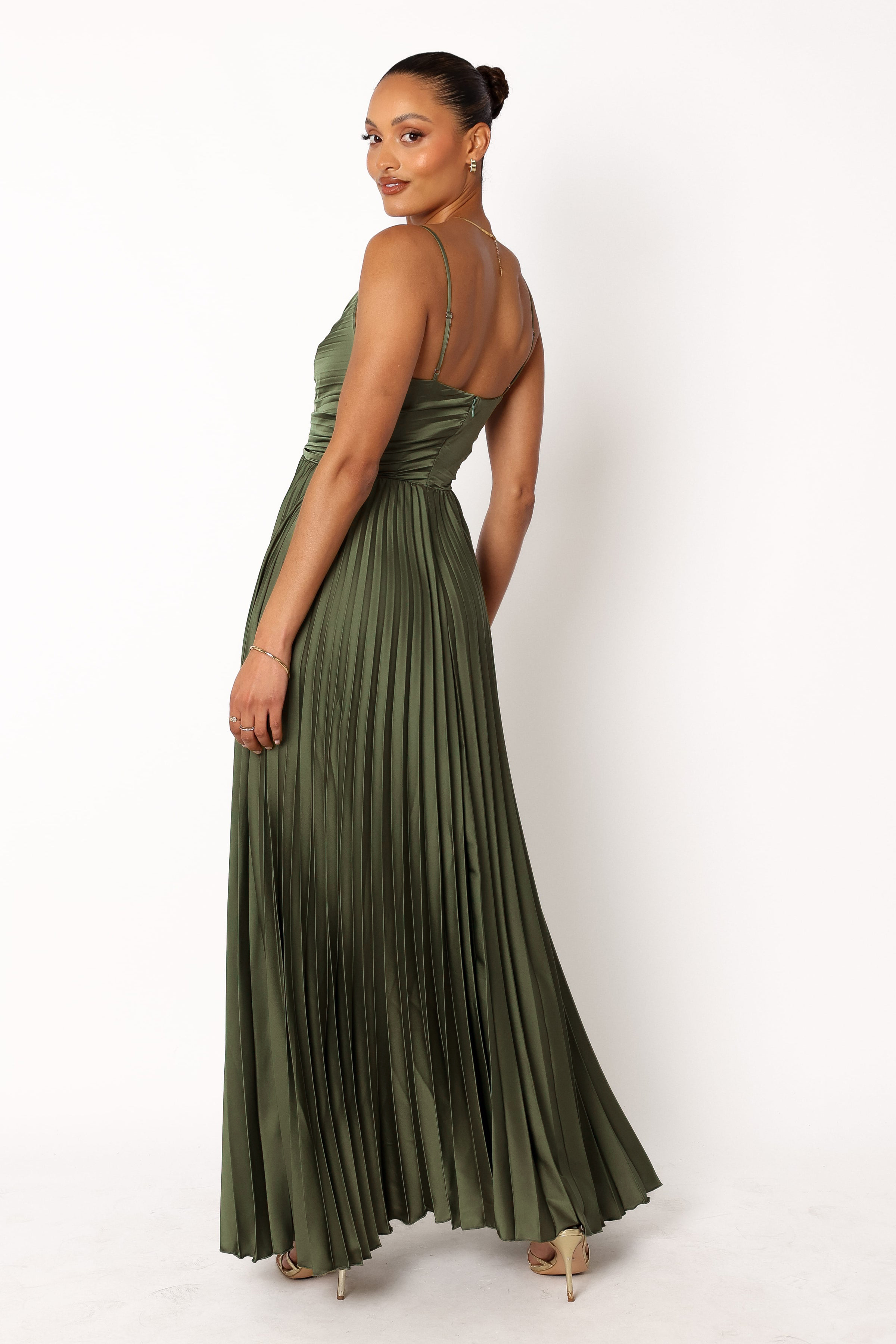 Satin Pleated Slip Maxi Dress