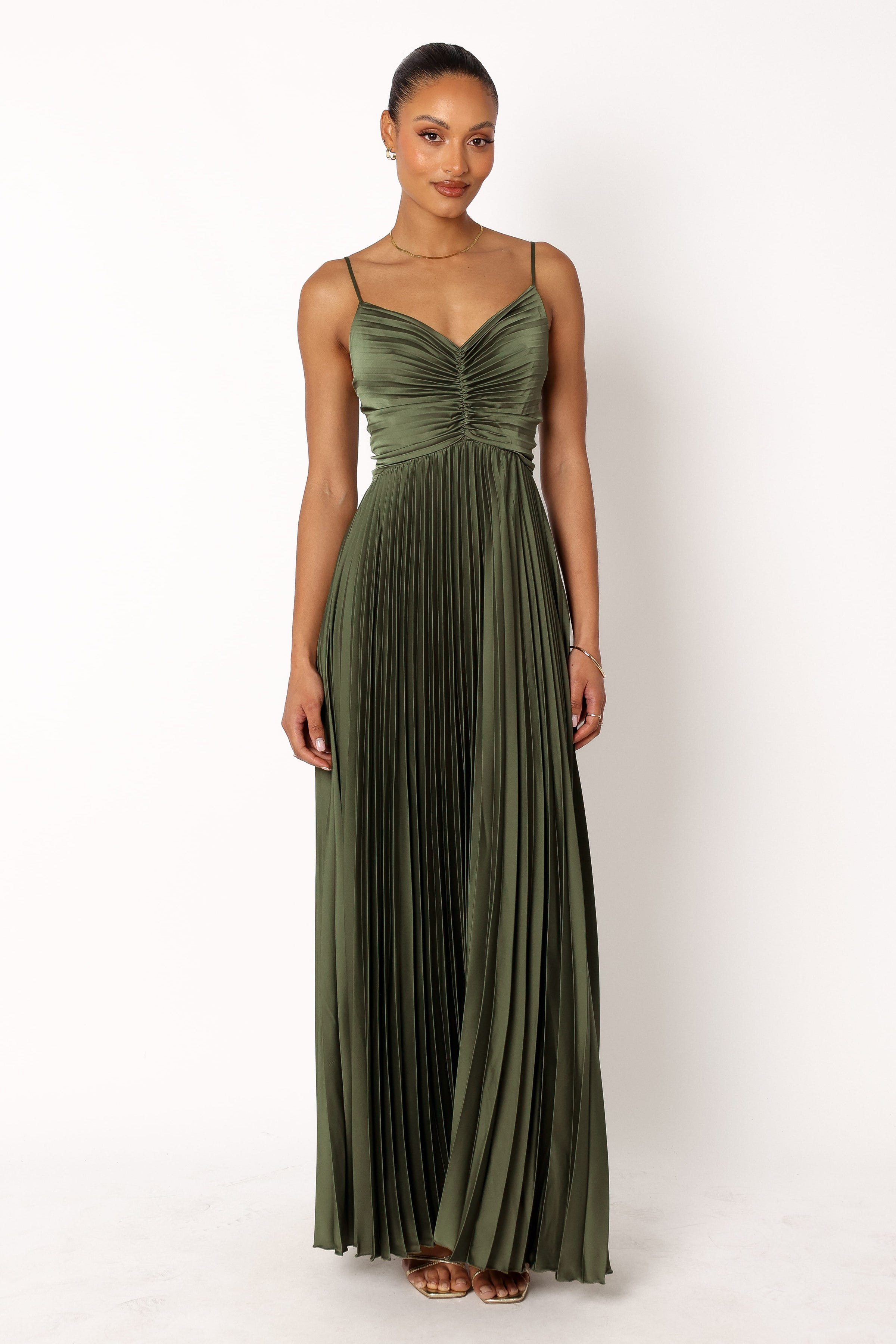 Satin Pleated Slip Maxi Dress